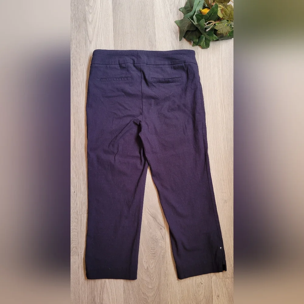 Hilary Radley Dark Navy Textured Cropped Pull-up Pants, Women's Small - Picture 13 of 14